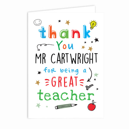 Personalised Thank You Teacher Card Add Any Name - Personalise It!