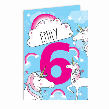 Personalised Unicorn Birthday Card Add Any Age & Name - Personalise It!
