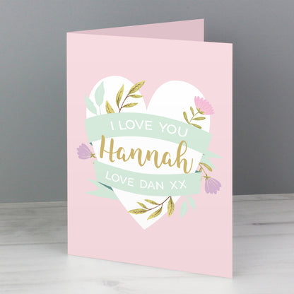 Personalised Floral Heart Card Add Any Name - Personalise It!