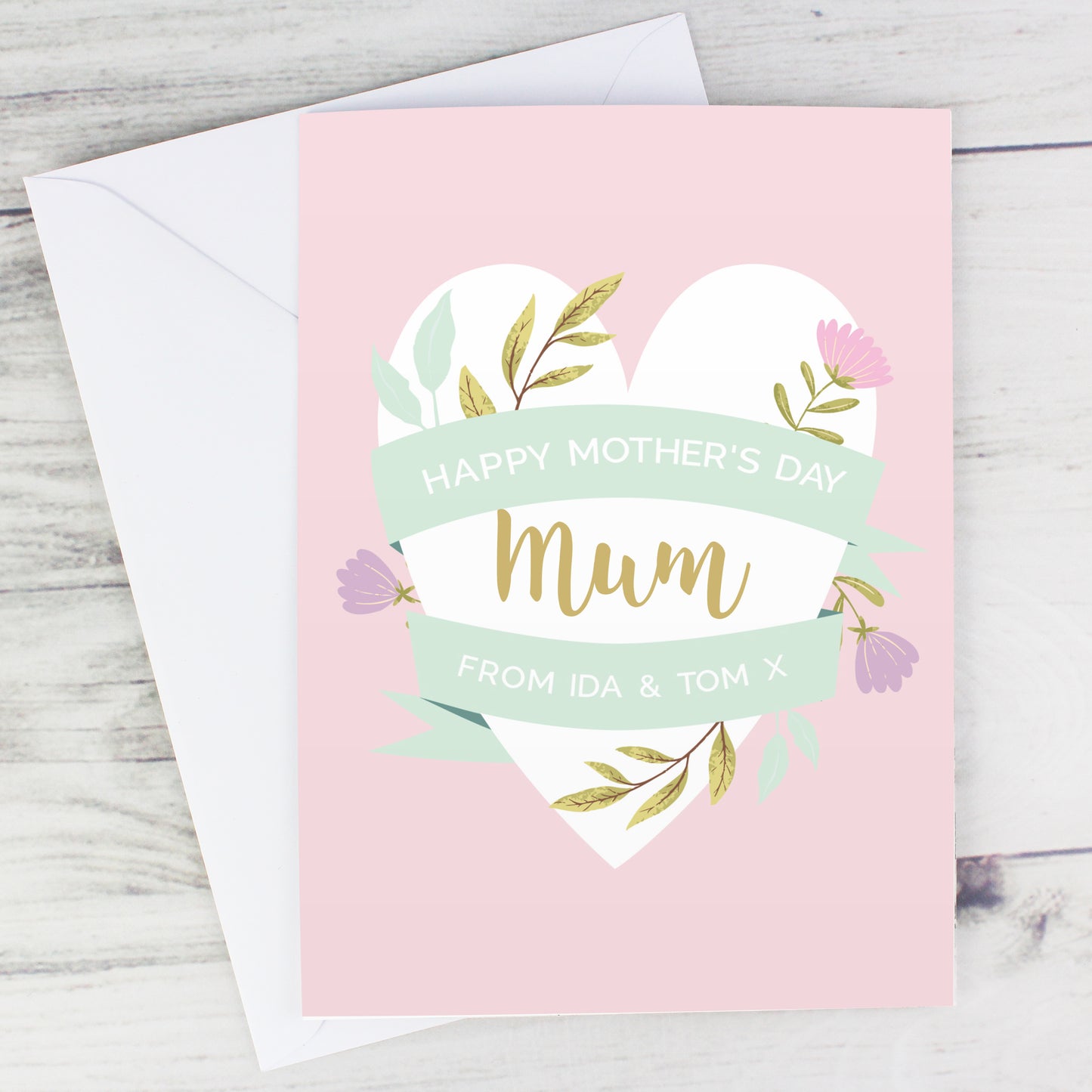 Personalised Floral Heart Card Add Any Name - Personalise It!