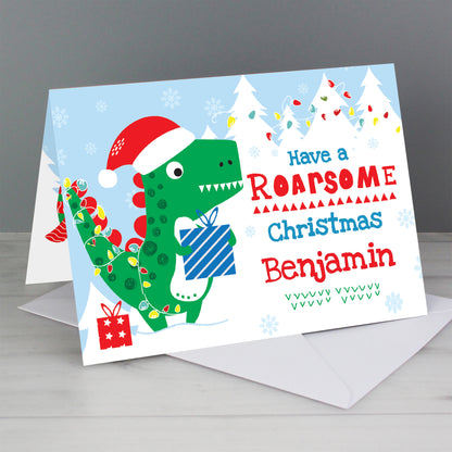 Personalised Dinosaur 'Have a Roarsome Christmas' Card Add Any Name - Personalise It!