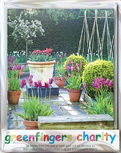 Pack of 4 Potted Tulips Greenfingers Blank Charity Greeting Cards