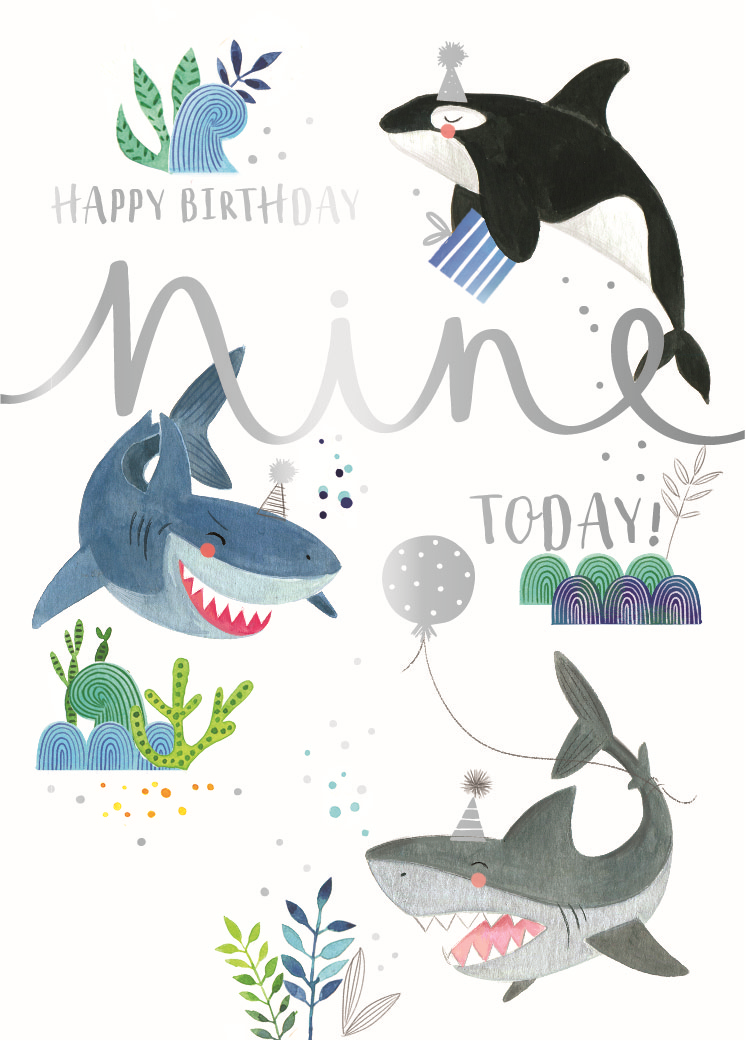 Into The Deep Shark 9th Birthday Greeting Card