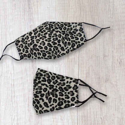 Fashionable Fabric Grey Leopard Print Face Mask Durable & Reusable