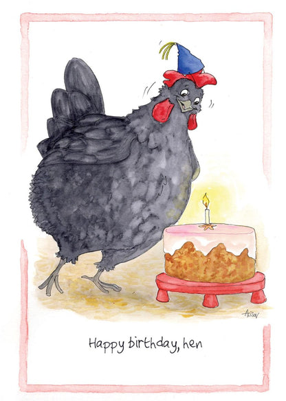 Happy Birthday Hen Birthday Cake Alison's Animals Cartoon Greeting Card
