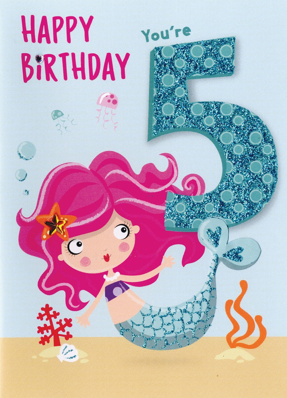 Mermaid Birthday Girls 5th Birthday Greeting Card