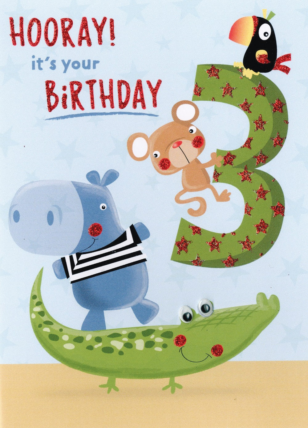 Hooray Zoo Animals Boys 3rd Birthday Greeting Card