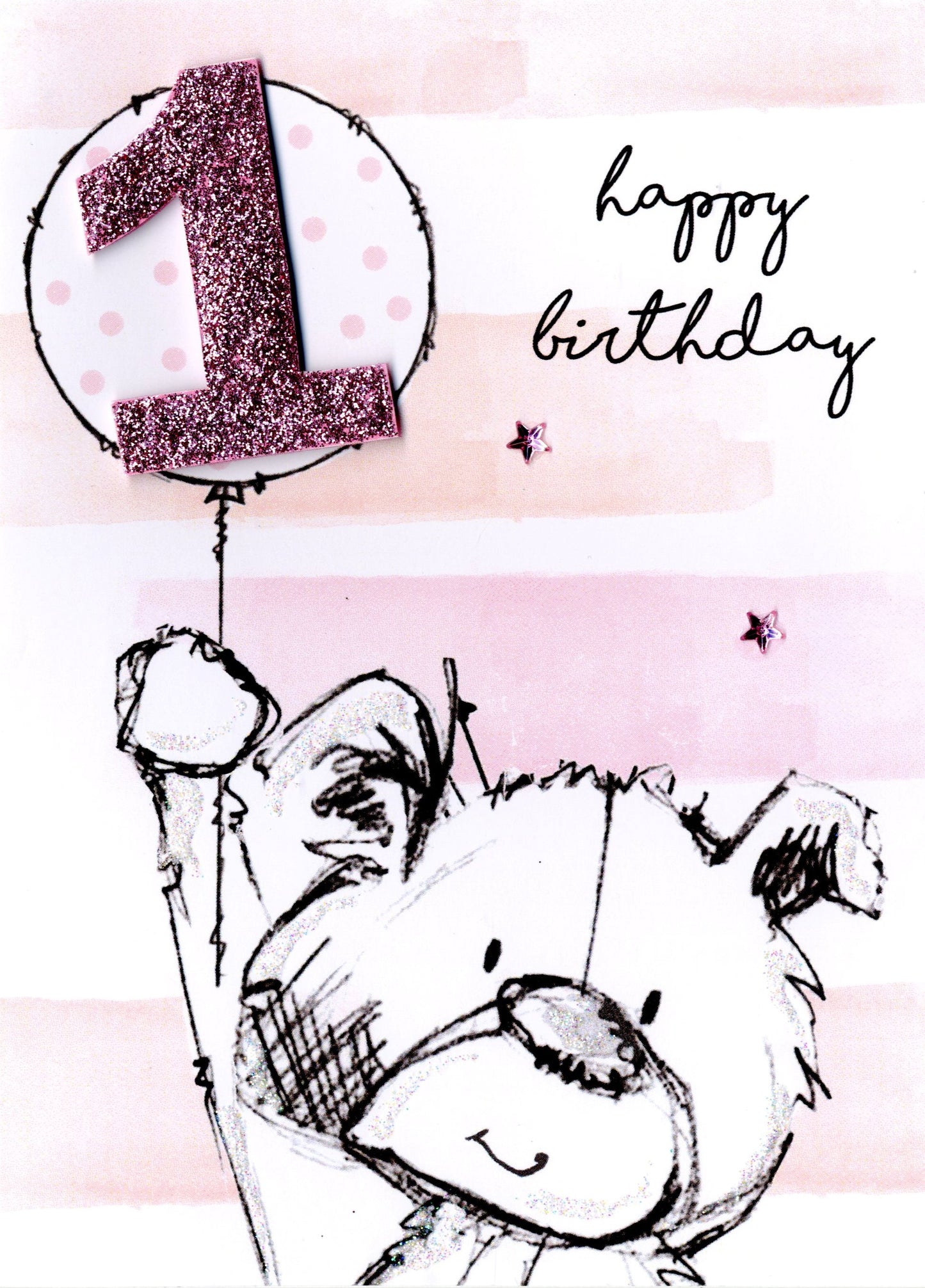 Scribble Bear Girls 1st Birthday Greeting Card