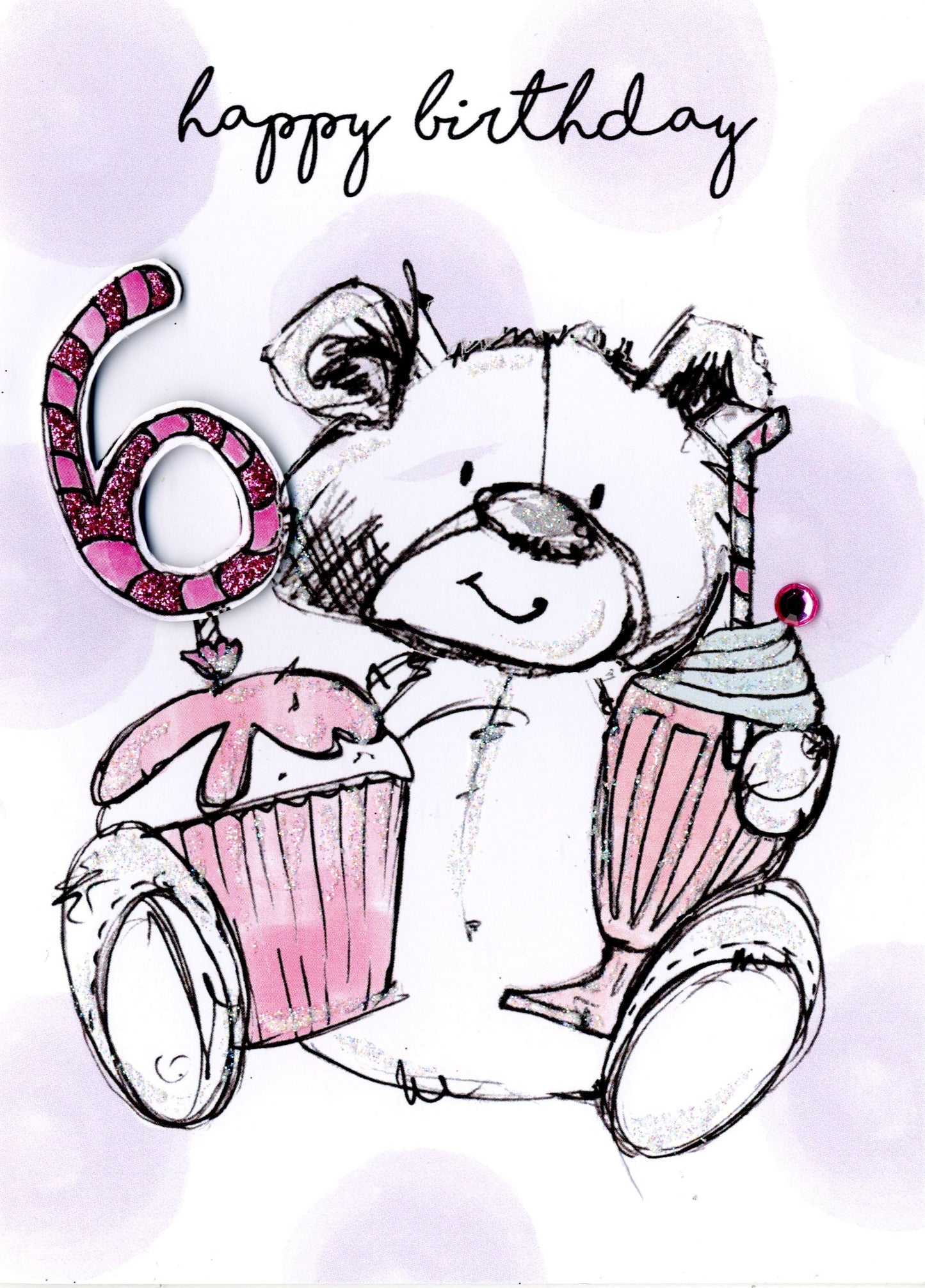 Scribble Bear Girls 6th Birthday Greeting Card