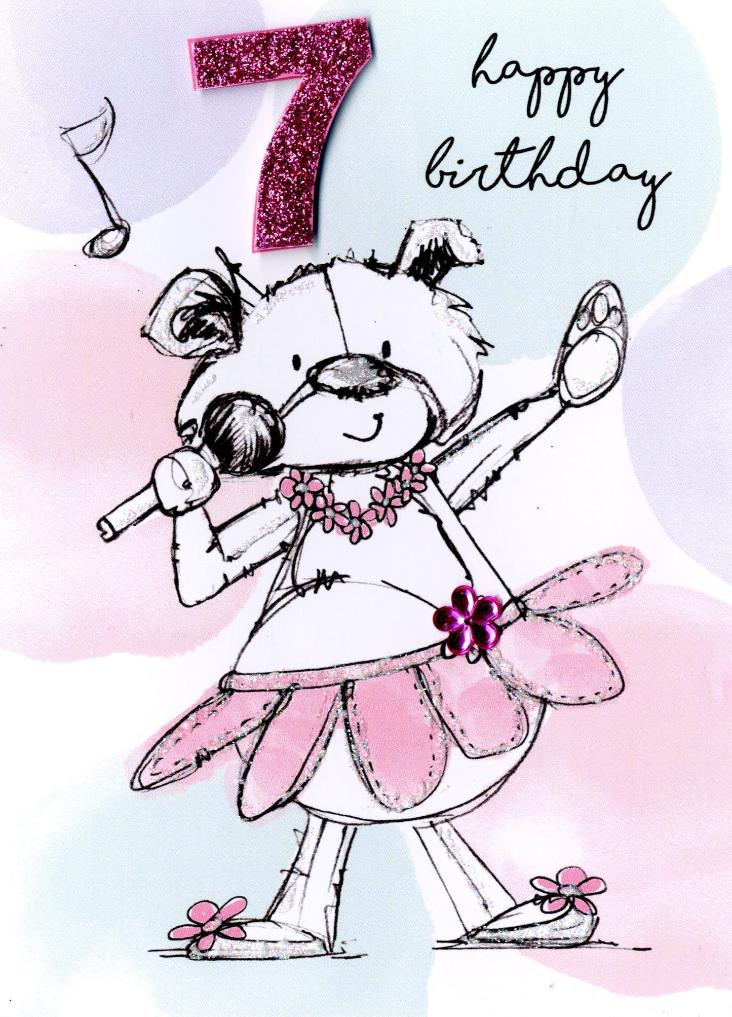 Scribble Bear Girls 7th Birthday Greeting Card