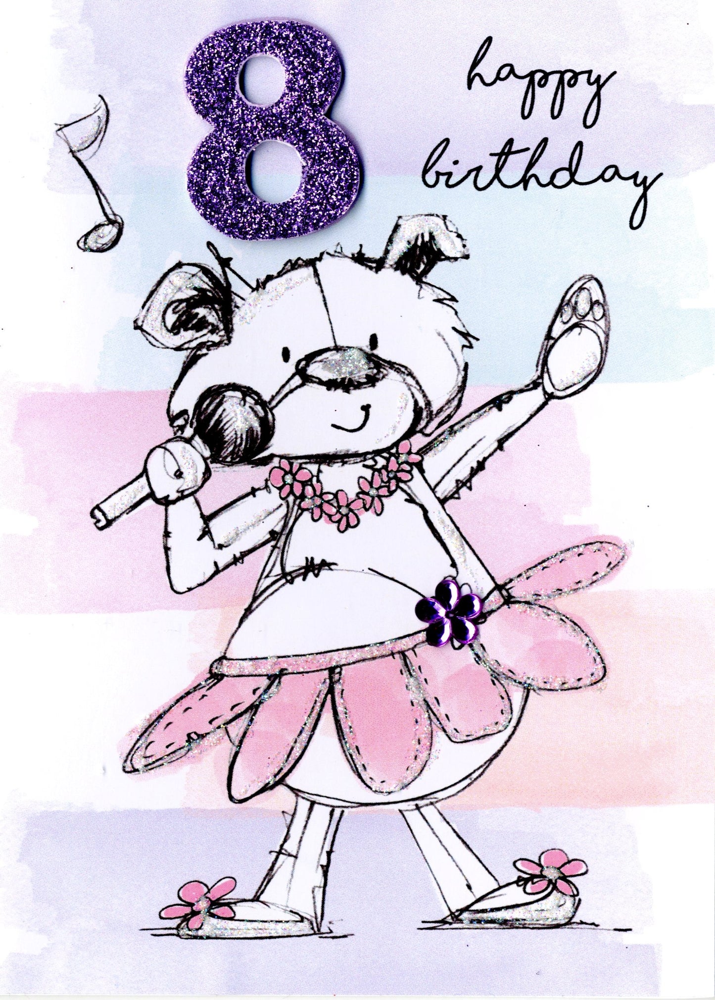 Scribble Bear Girls 8th Birthday Greeting Card