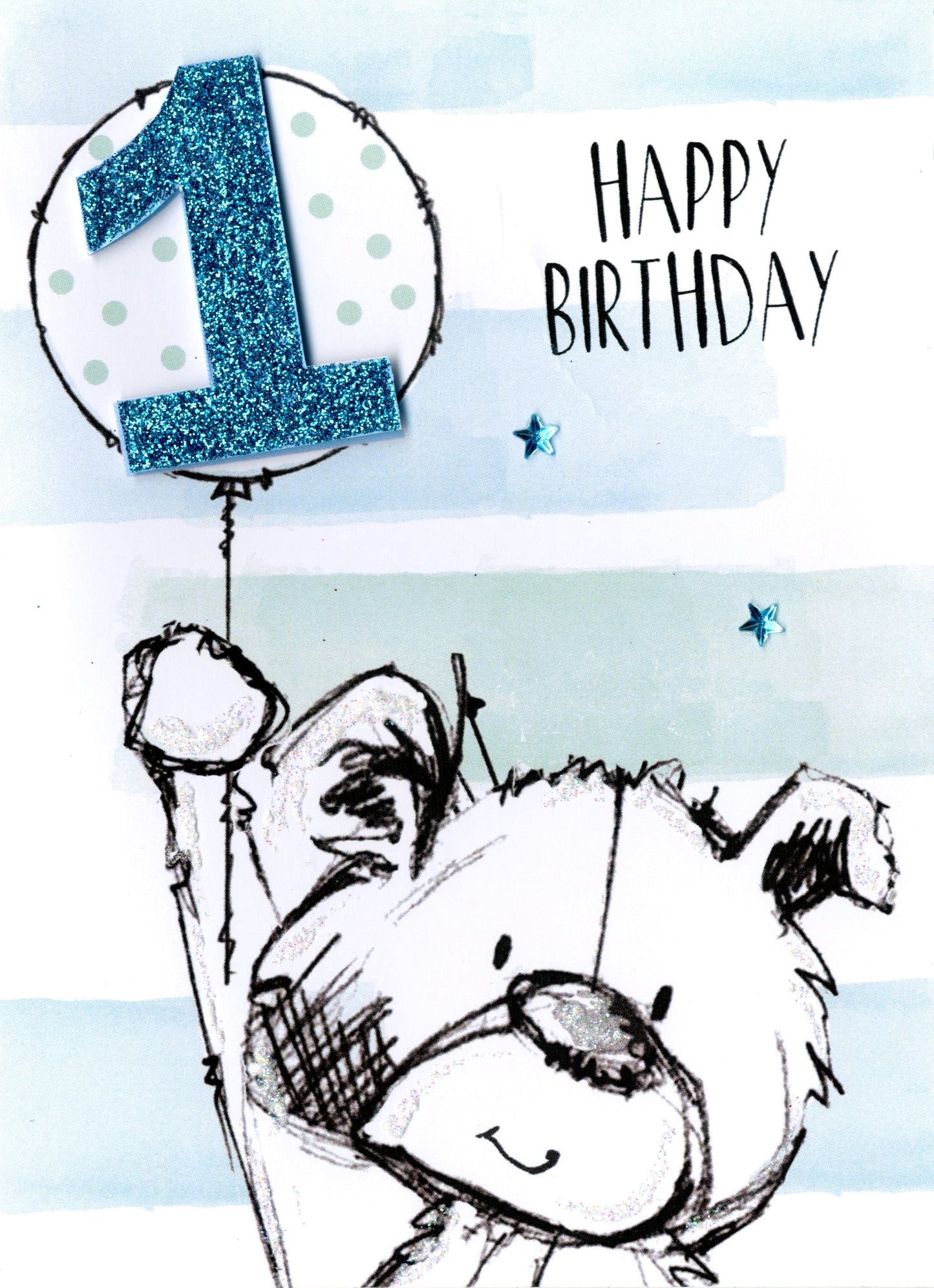 Scribble Bear Boys 1st Birthday Greeting Card