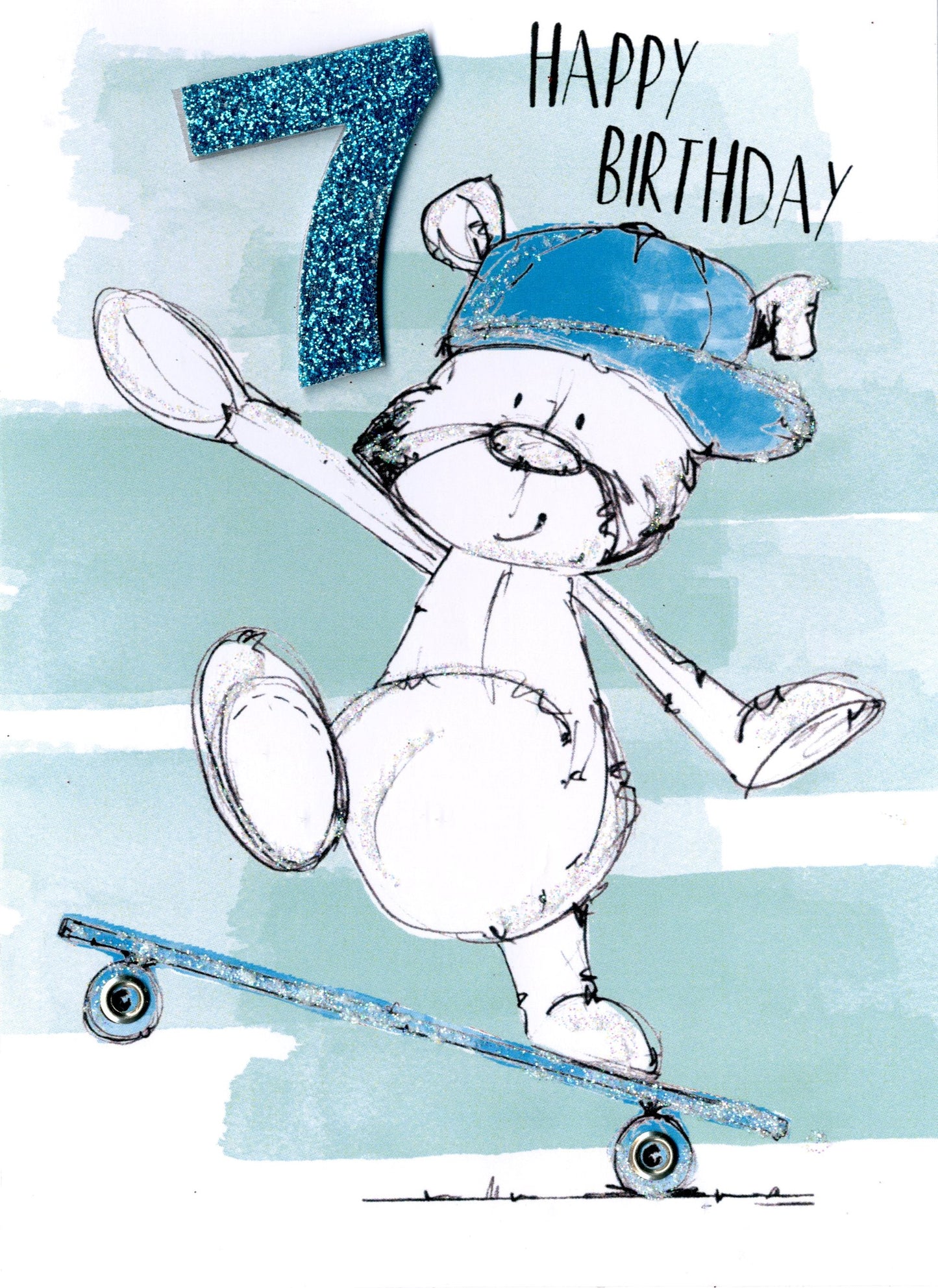 Scribble Bear Boys 7th Birthday Greeting Card