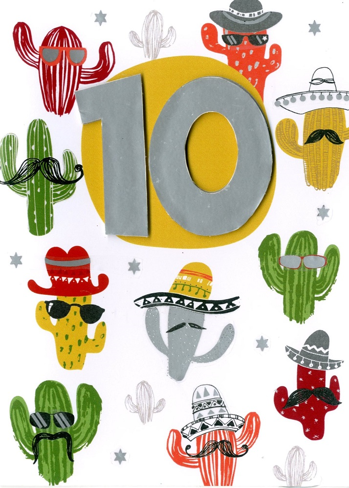 Boys 10th Birthday Cactus Greeting Card