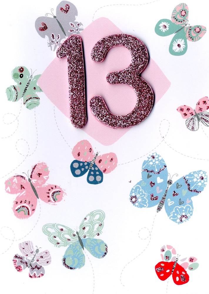 Girls 13th Birthday Butterflies Greeting Card