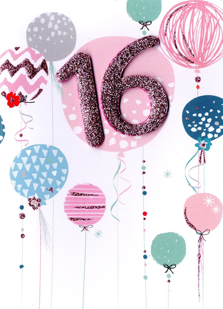 Girls 16th Birthday Balloons Greeting Card