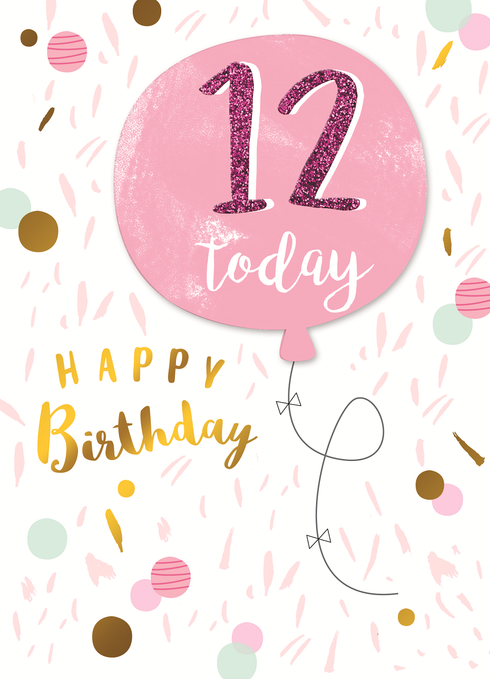 Girls 12th Birthday Balloon Greeting Card