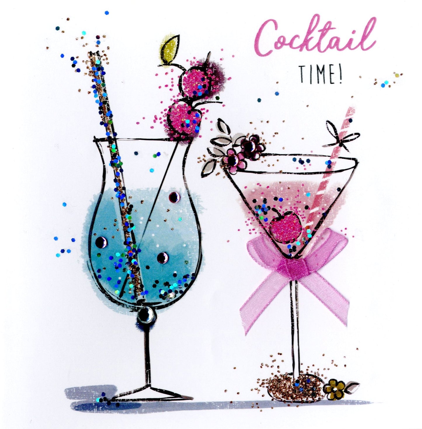 Cocktail Time Happy Birthday Hand-Finished Greeting Card