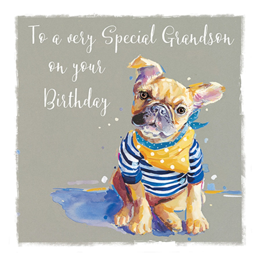 Special Grandson French Bulldog Birthday Card