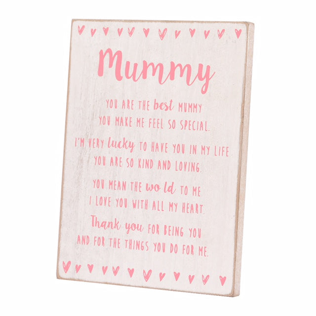 Special Mummy Sentiments From The Heart Freestanding Wooden Plaque
