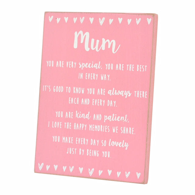 Special Mum Sentiments From The Heart Freestanding Wooden Plaque