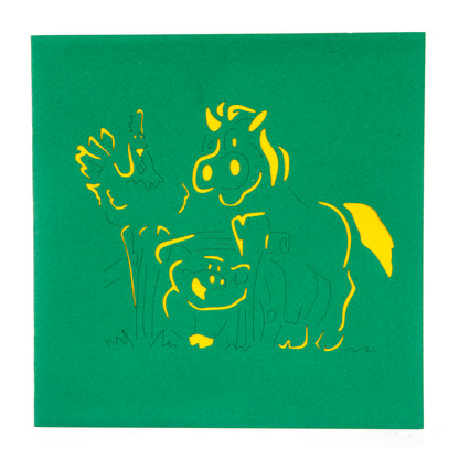 Farm Animals Riding A Tractor Pop Up Greeting Card