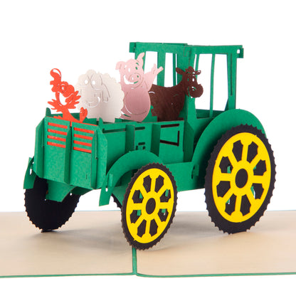 Farm Animals Riding A Tractor Pop Up Greeting Card