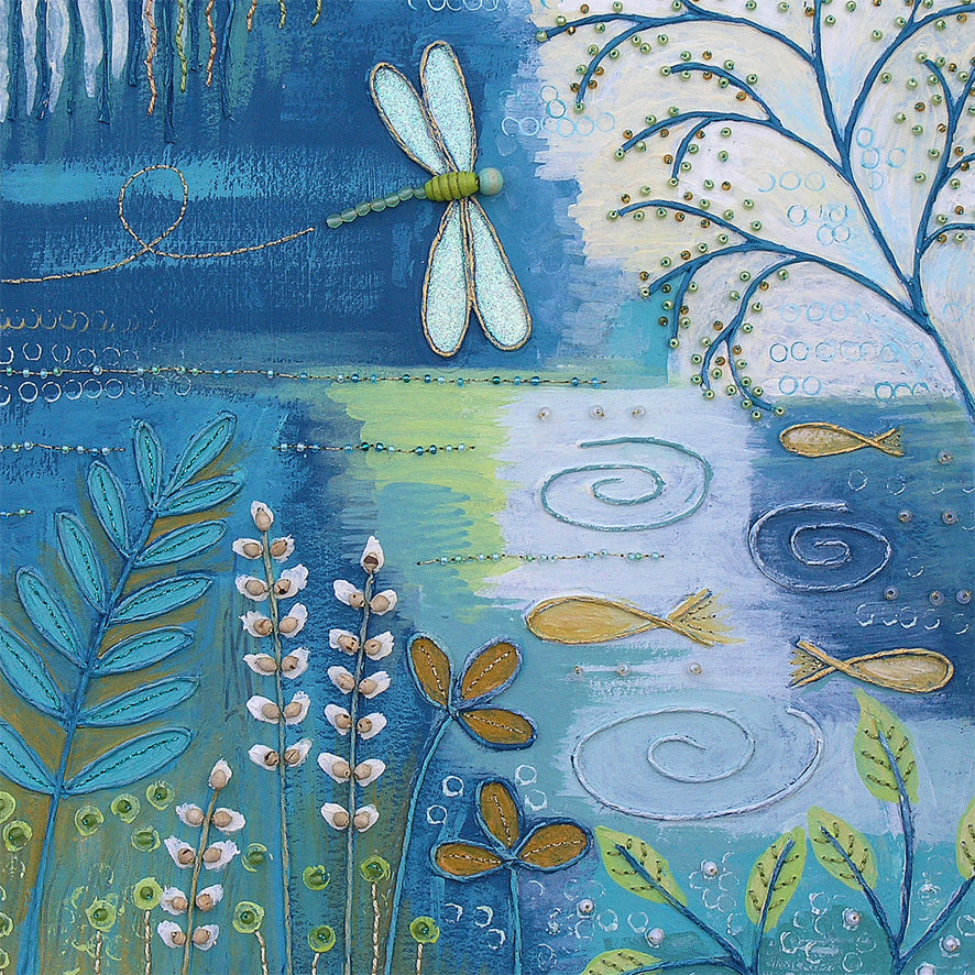 Dragonfly Square Blank Greeting Card by Artist Jo Grundy
