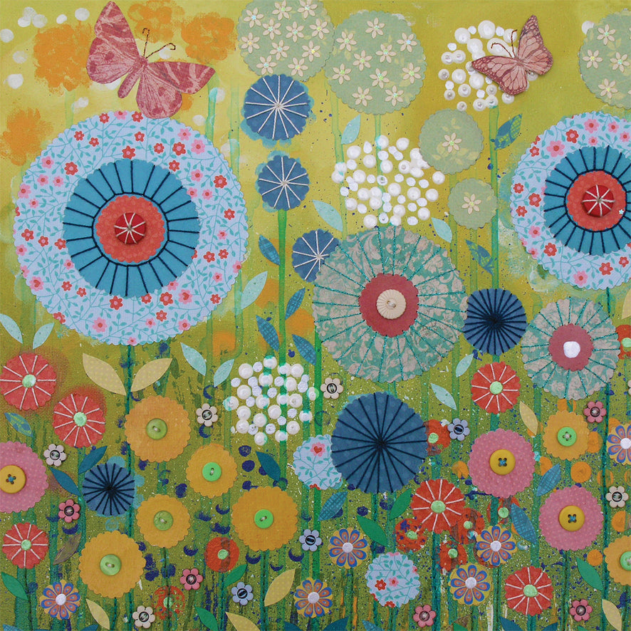 Button Meadow Square Blank Greeting Card by Artist Jo Grundy