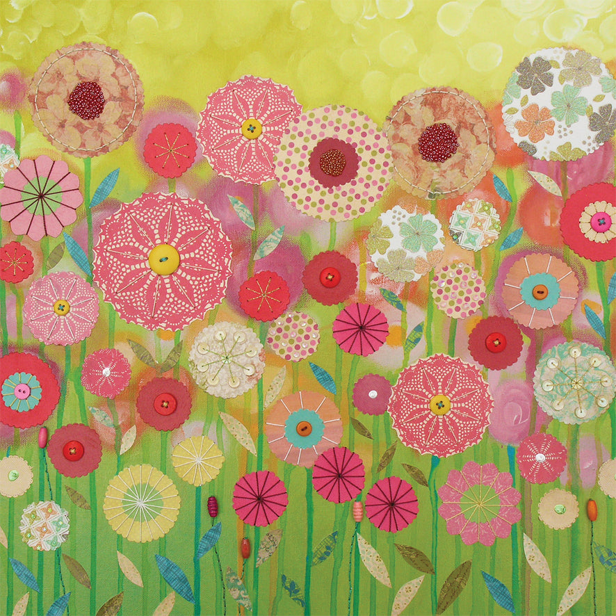 Spring Green Square Blank Greeting Card by Artist Jo Grundy