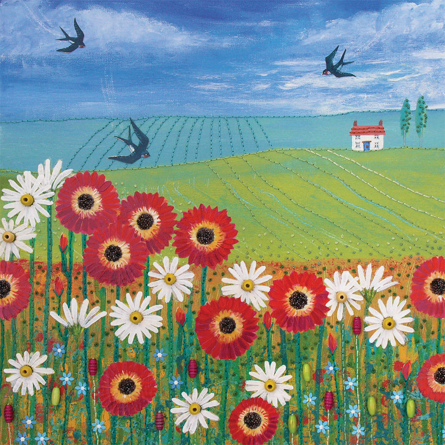 Summertime Square Blank Greeting Card by Artist Jo Grundy