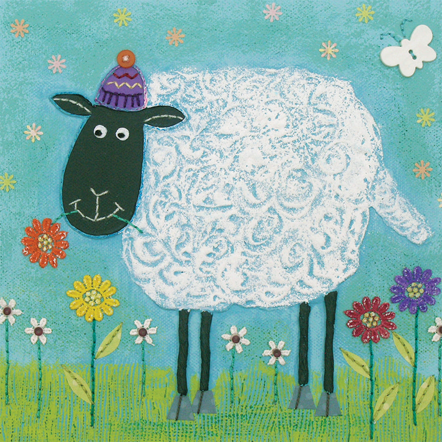 Woolly Sheep Square Blank Greeting Card by Artist Jo Grundy