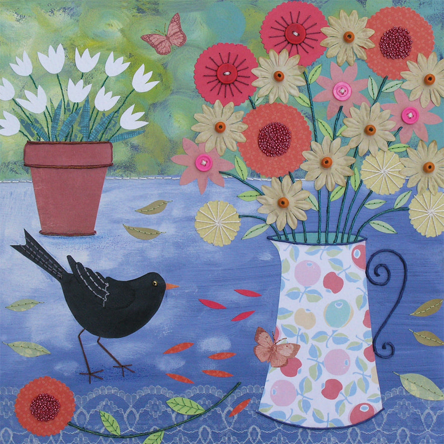 Garden Table Square Blank Greeting Card by Artist Jo Grundy