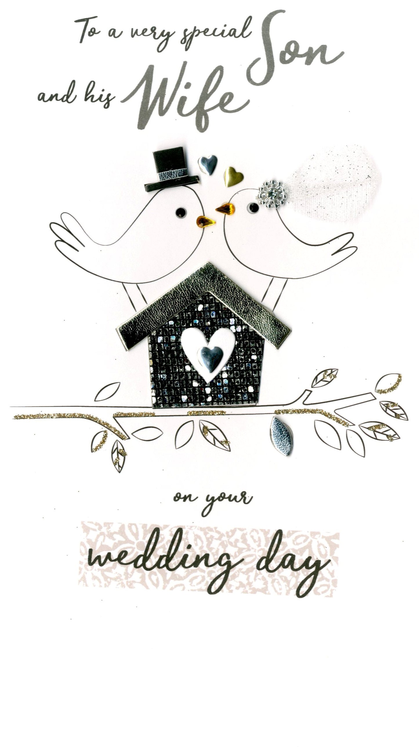 Son & Wife Wedding  Greeting Card Hand-Finished