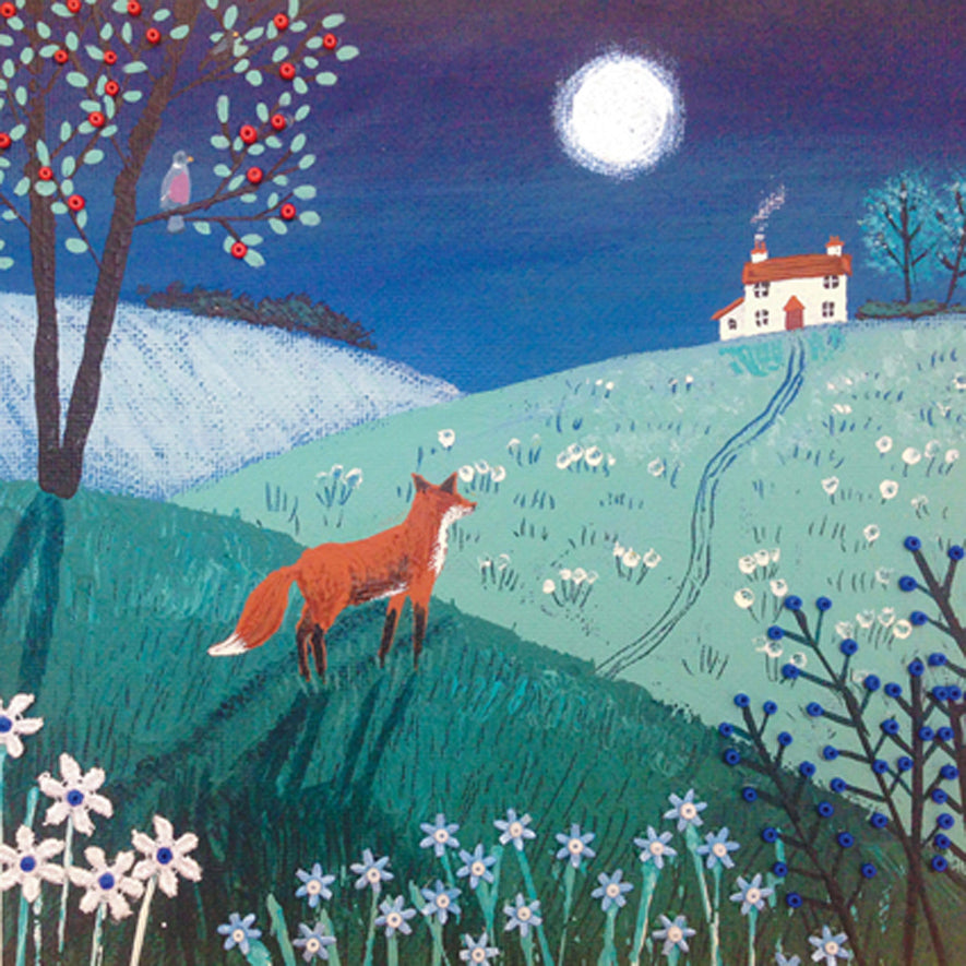 On Top Of Midnight Hill Square Blank Greeting Card by Artist Jo Grundy