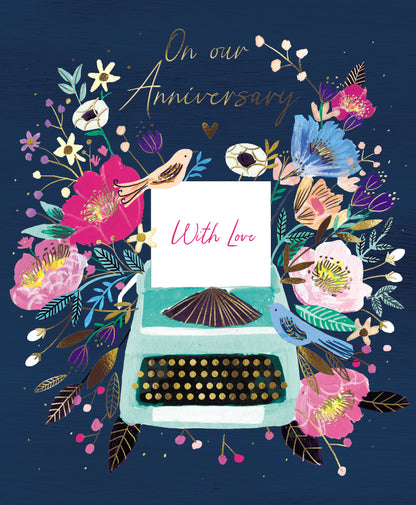 On Our Anniversary With Love Floral Greeting Card