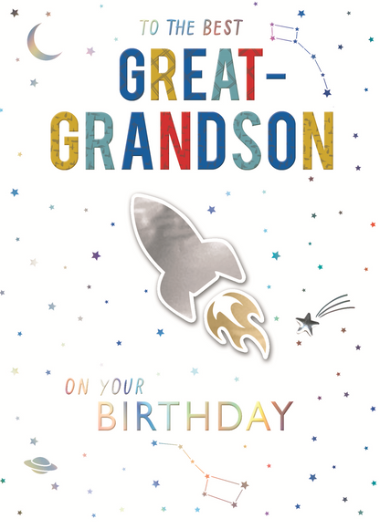 Best Great-Grandson Embellished Birthday Greeting Card