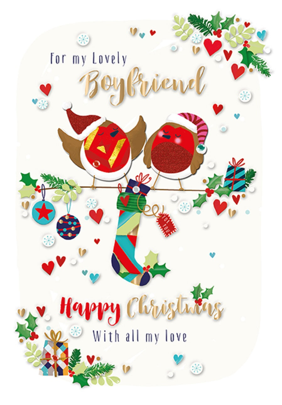 For My Lovely Boyfriend Embellished Christmas Greeting Card