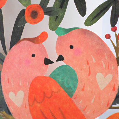 Paper Cut Art Pair Of Lovebirds Romantic Greeting Card