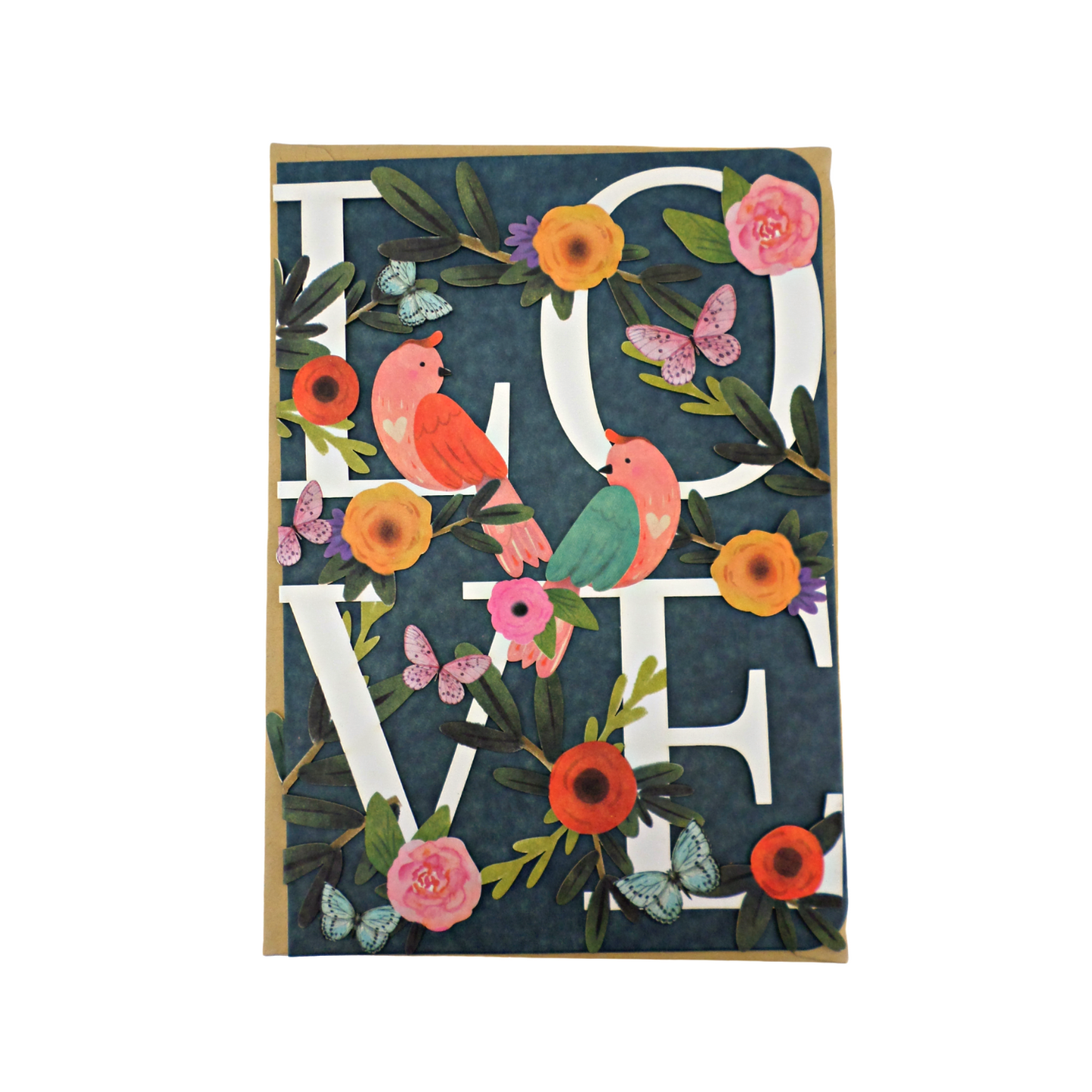 Paper Cut Art Perched Lovebirds Romantic Greeting Card