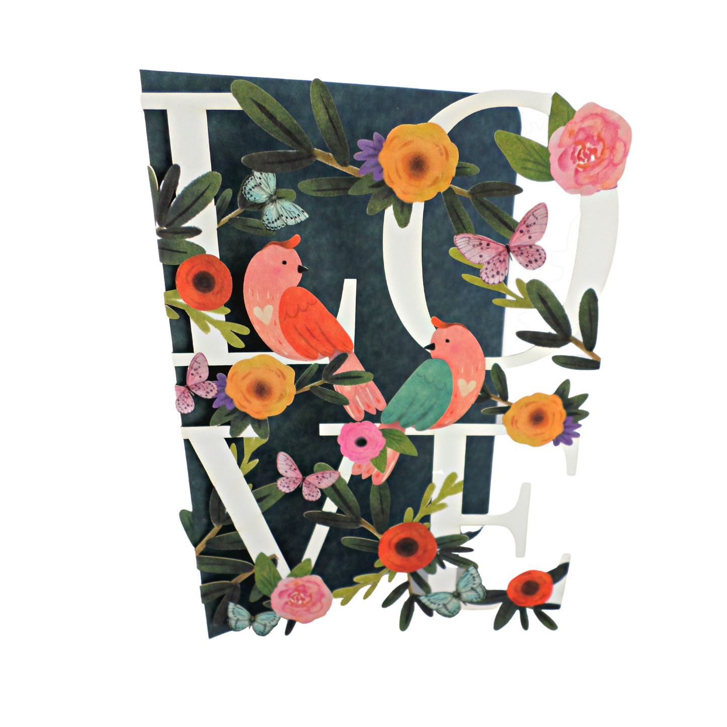 Paper Cut Art Perched Lovebirds Romantic Greeting Card