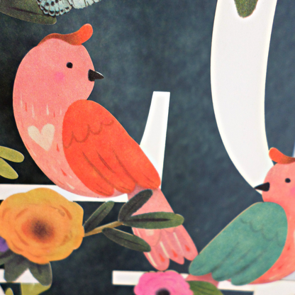 Paper Cut Art Perched Lovebirds Romantic Greeting Card