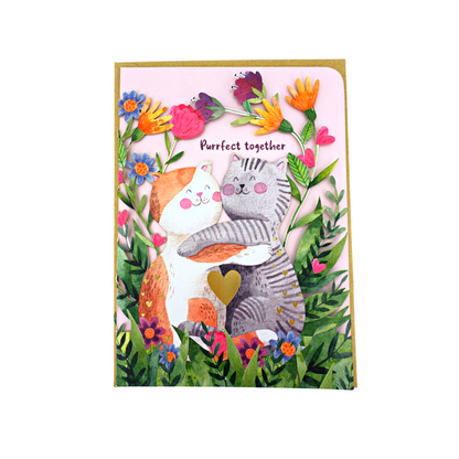 Paper Cut Art Purrfect Together Cats Romantic Greeting Card