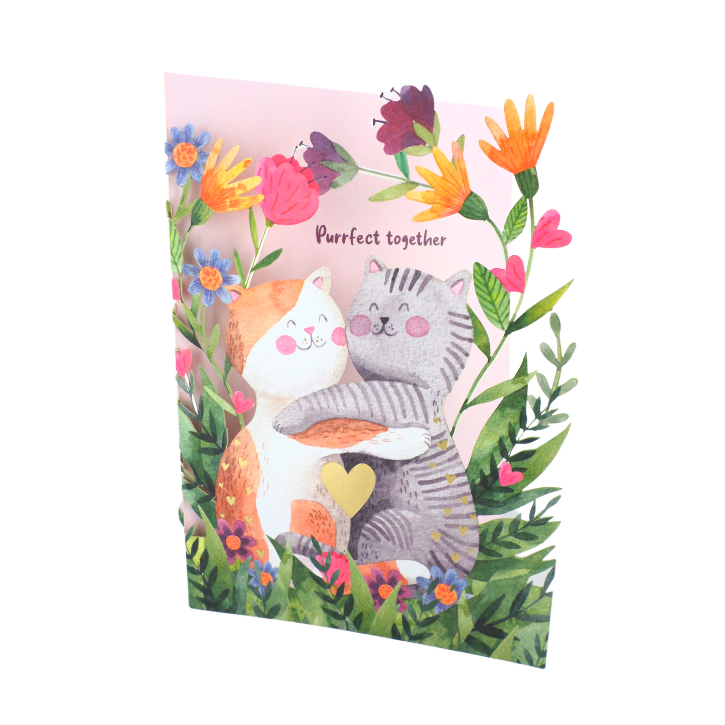 Paper Cut Art Purrfect Together Cats Romantic Greeting Card