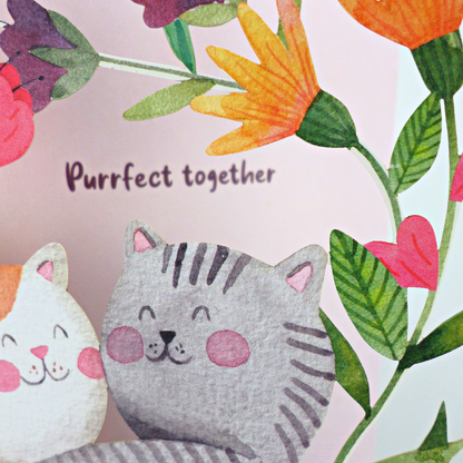 Paper Cut Art Purrfect Together Cats Romantic Greeting Card
