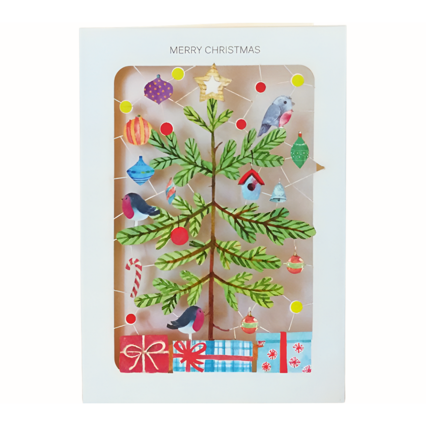 Paper Cut Xmas Tree With Decorations Christmas Greeting Card