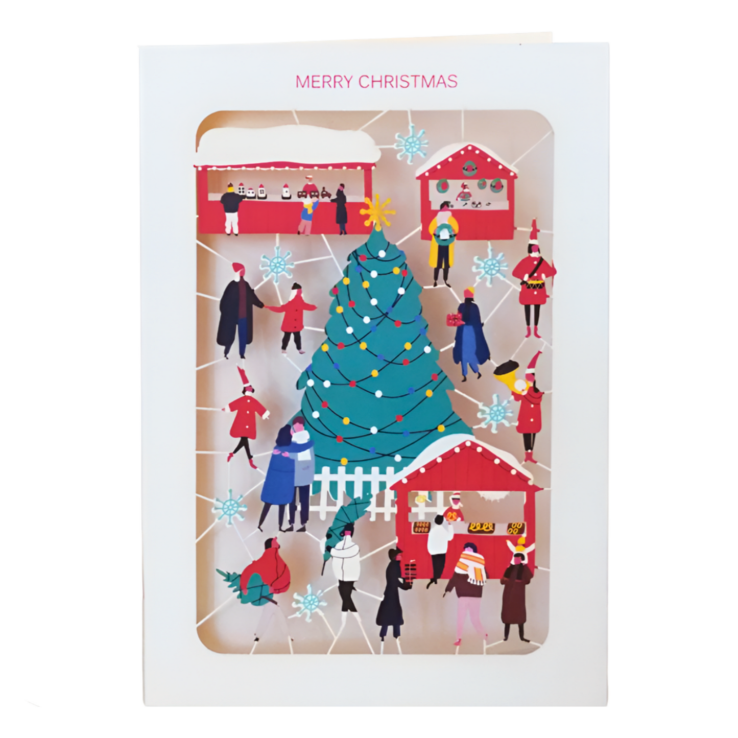 Paper Cut Festive Village Xmas Market Christmas Greeting Card