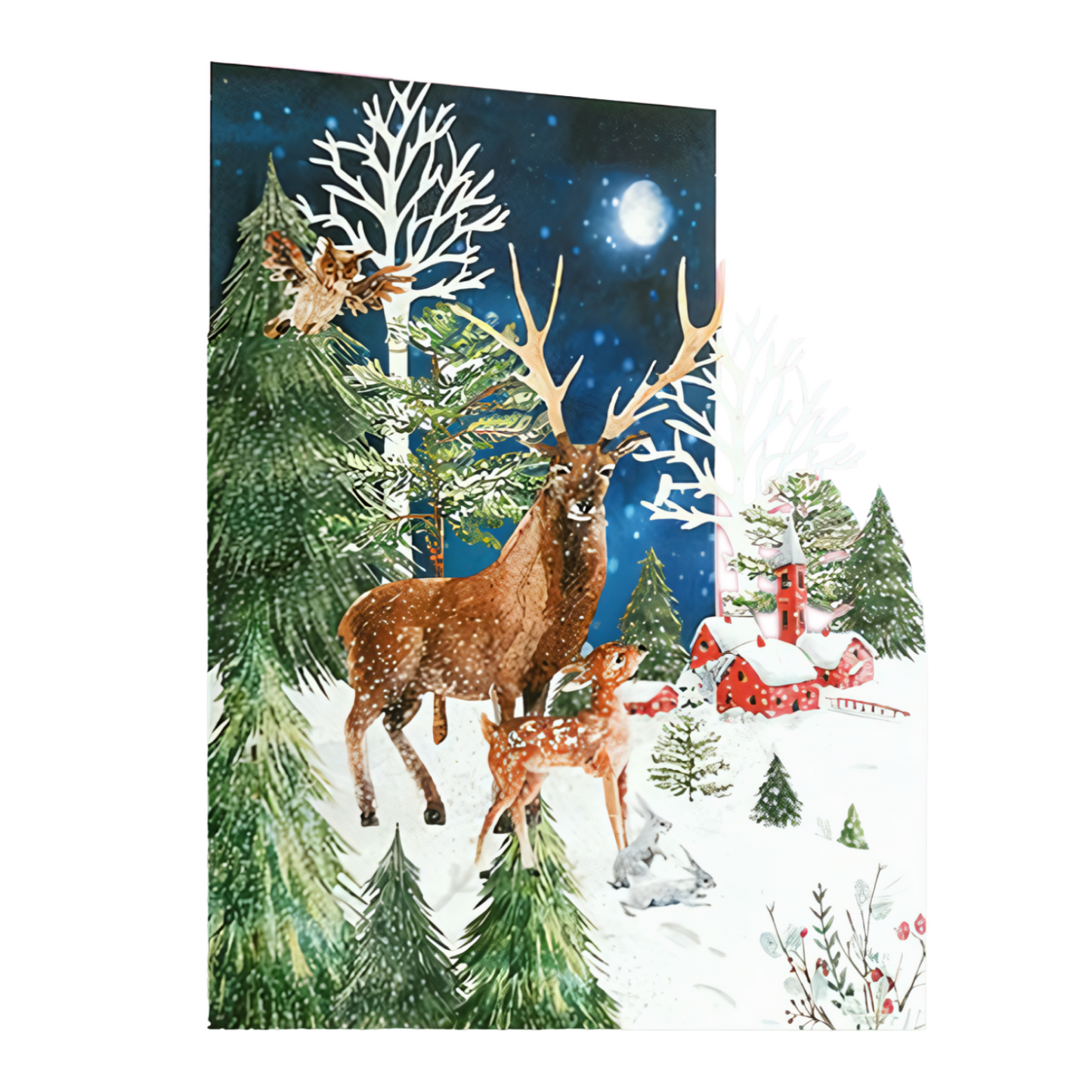 Paper Cut Art Festive Winter Animals Christmas Greeting Card