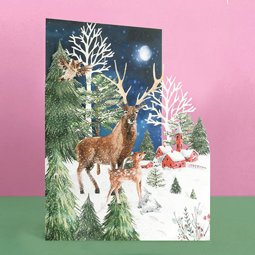 Paper Cut Art Festive Winter Animals Christmas Greeting Card
