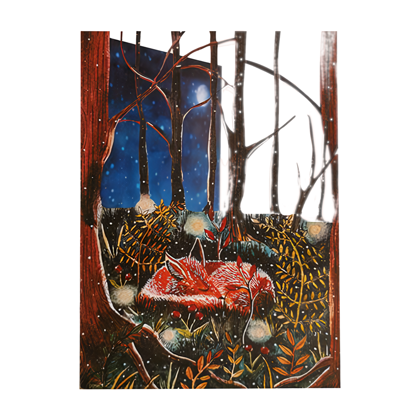 Paper Cut Art Sleeping Winter Fox Christmas Greeting Card